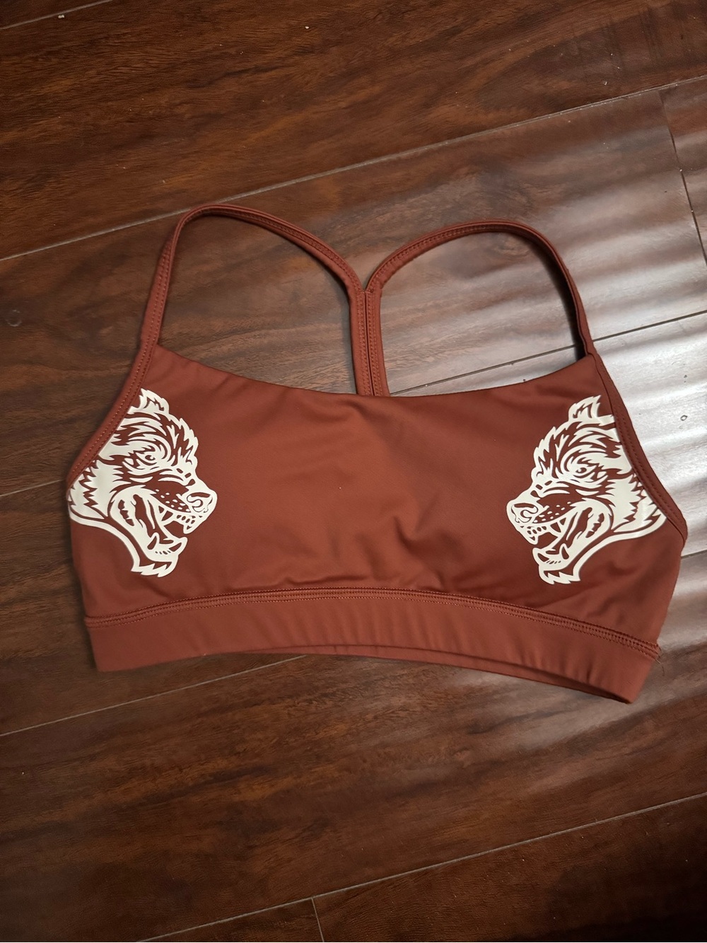 Women’s Rust Brown Sports Bralette with Wolf Motif